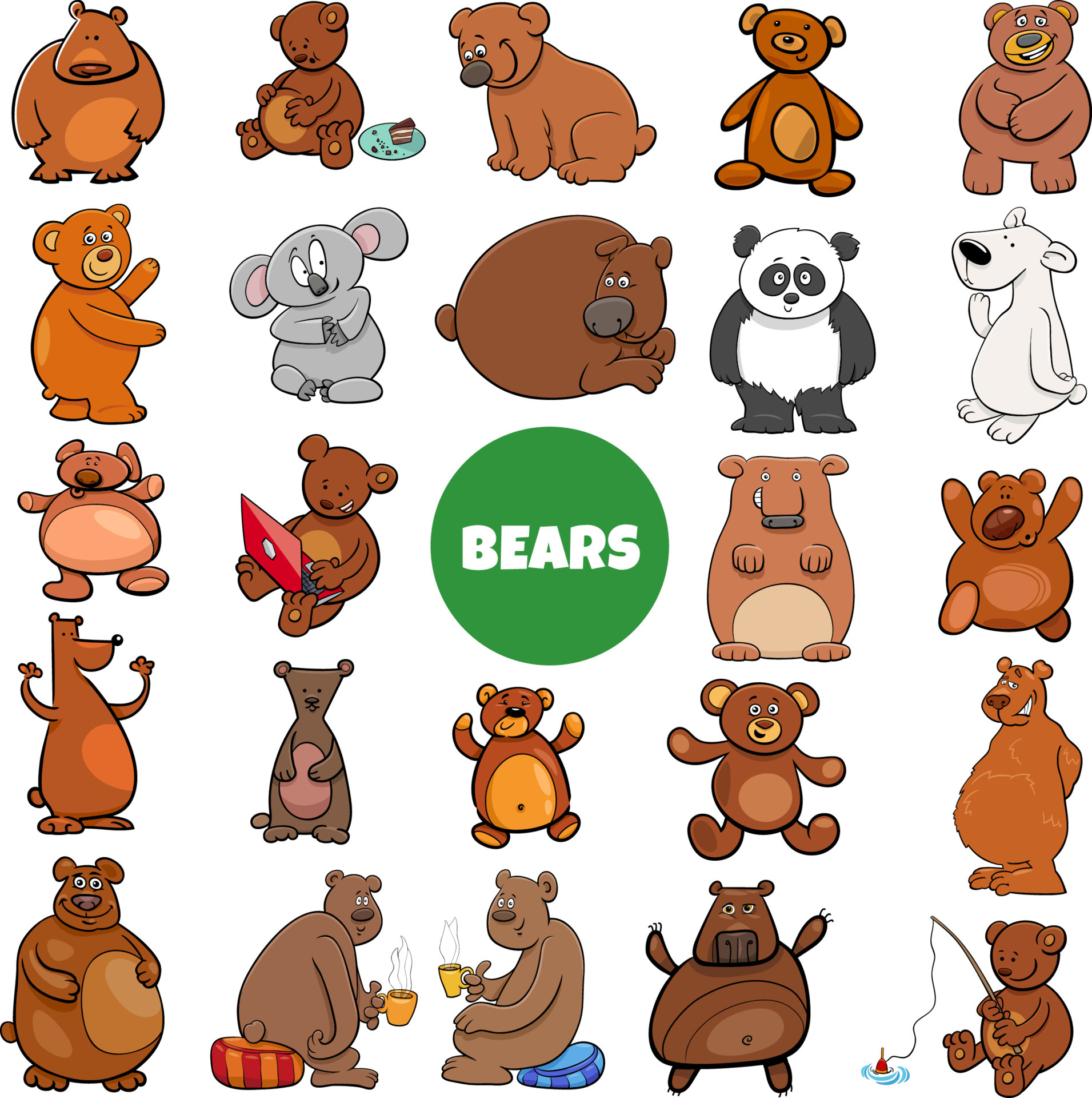 funny cartoon bears animal characters big set 4998712 Vector Art at Vecteezy