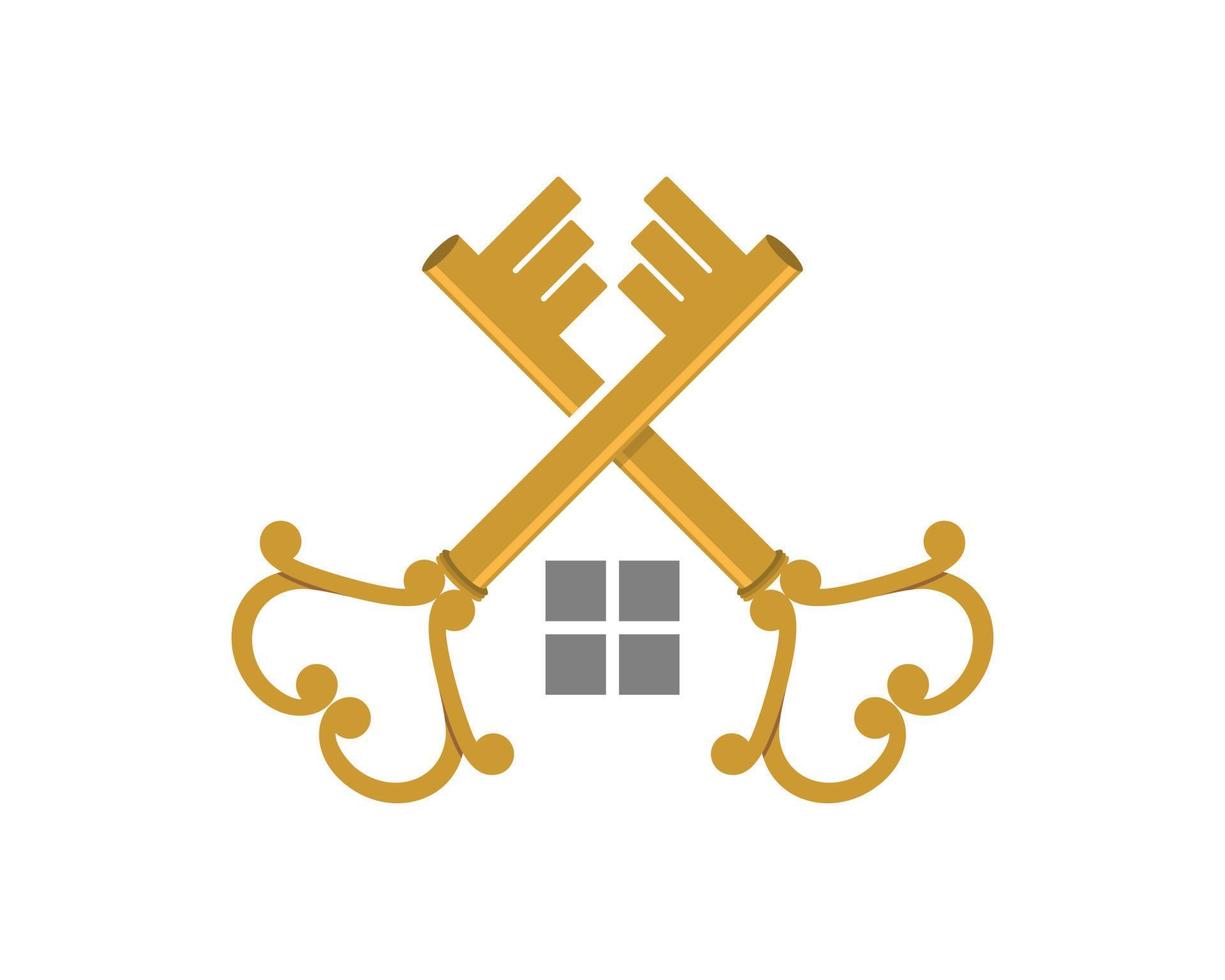 Crossed golden key with window house vector