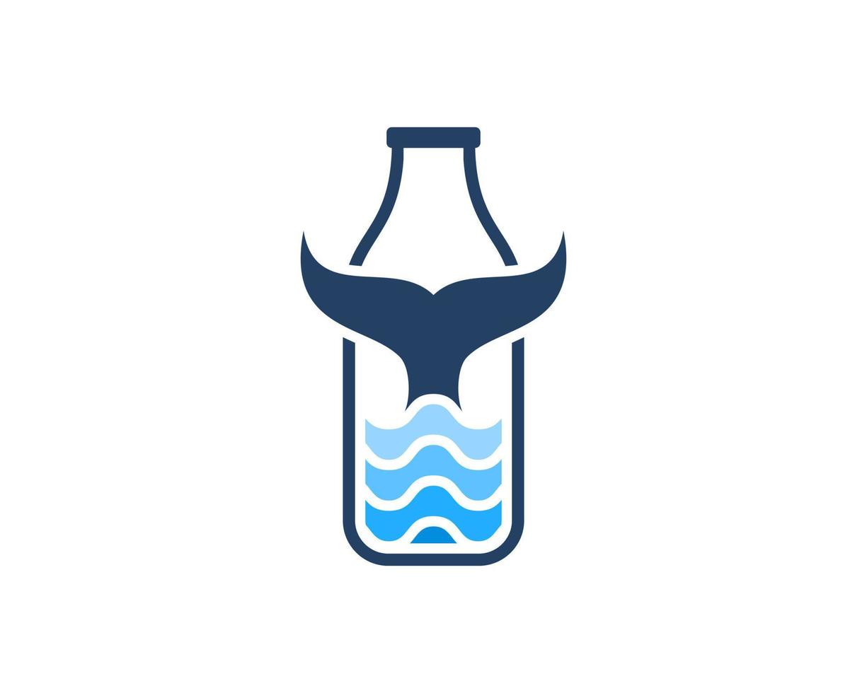 Simple bottle with abstract sea wave and whale tail inside vector