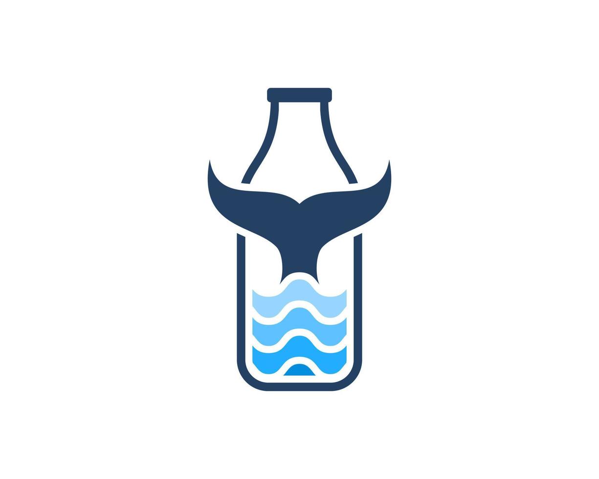 Simple bottle with abstract sea wave and whale tail inside vector