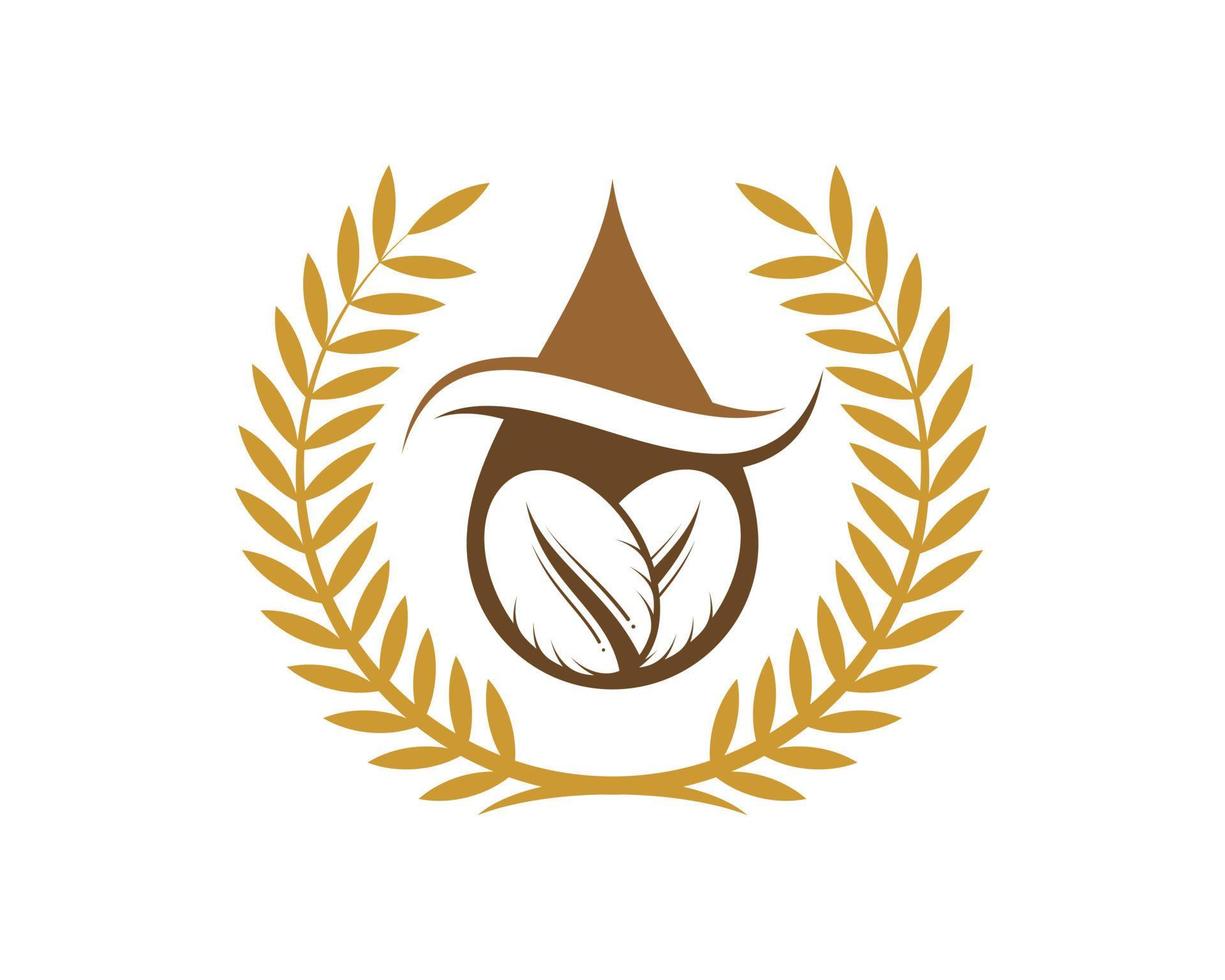 Circular wheat with brown water drop and coffee beans inside vector