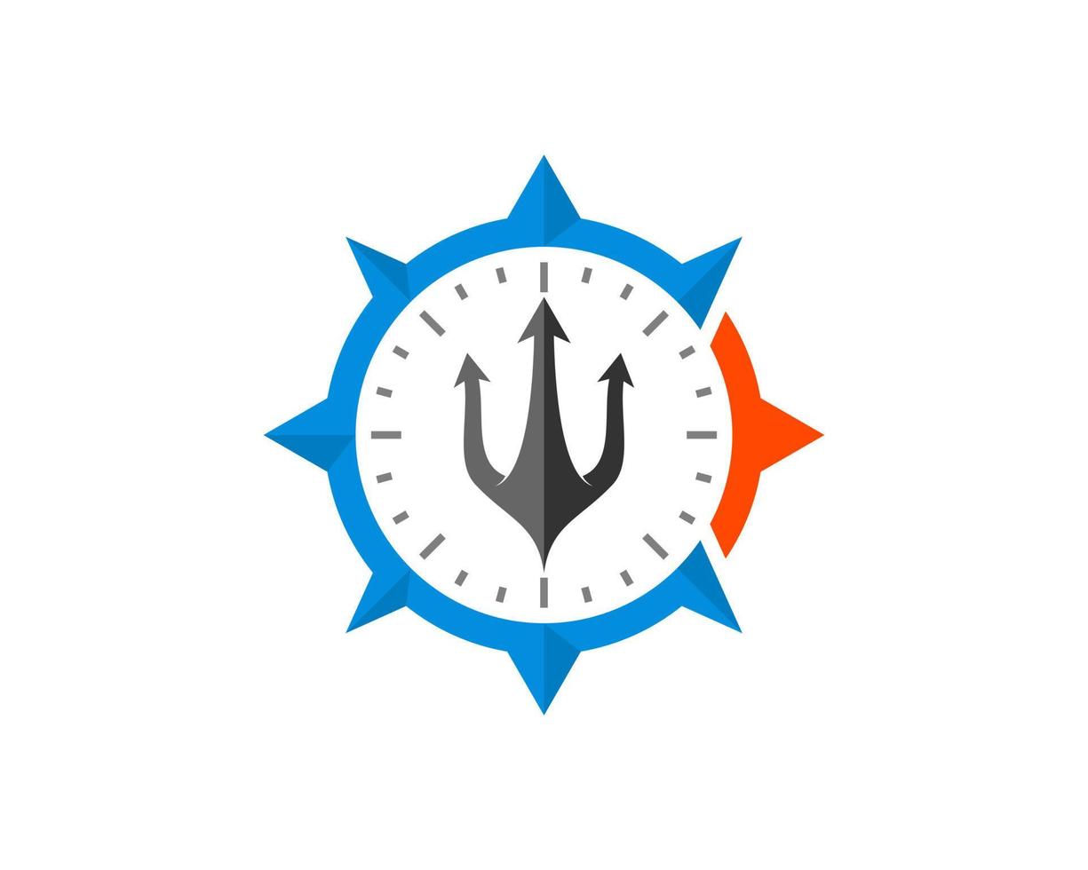 Nautical compass with trident inside vector