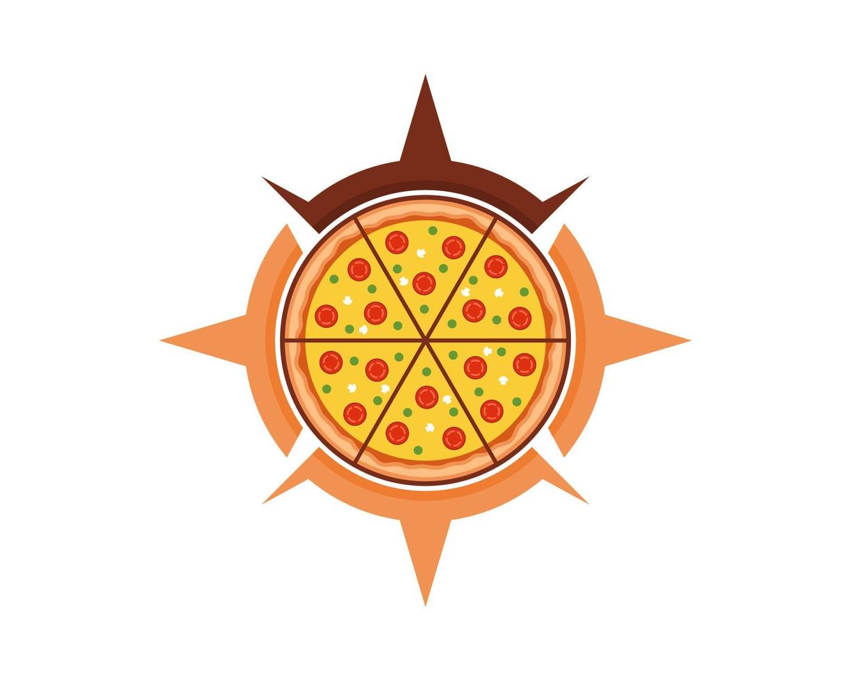 ubicación de la pizza en forma de brújula vector