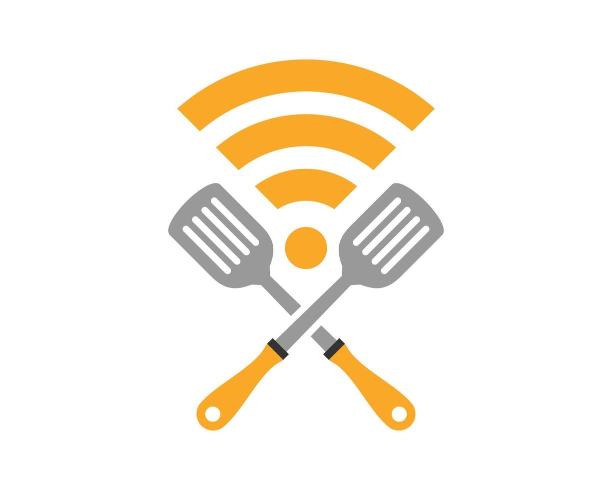 Crossed spatula with network connection symbol vector