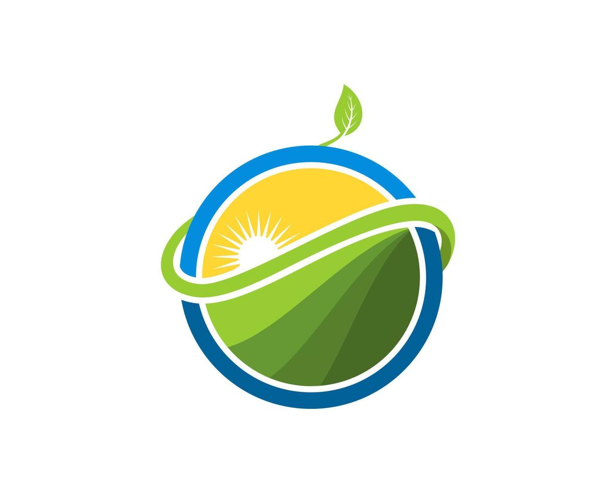 Circle shape with farm and sunset inside vector
