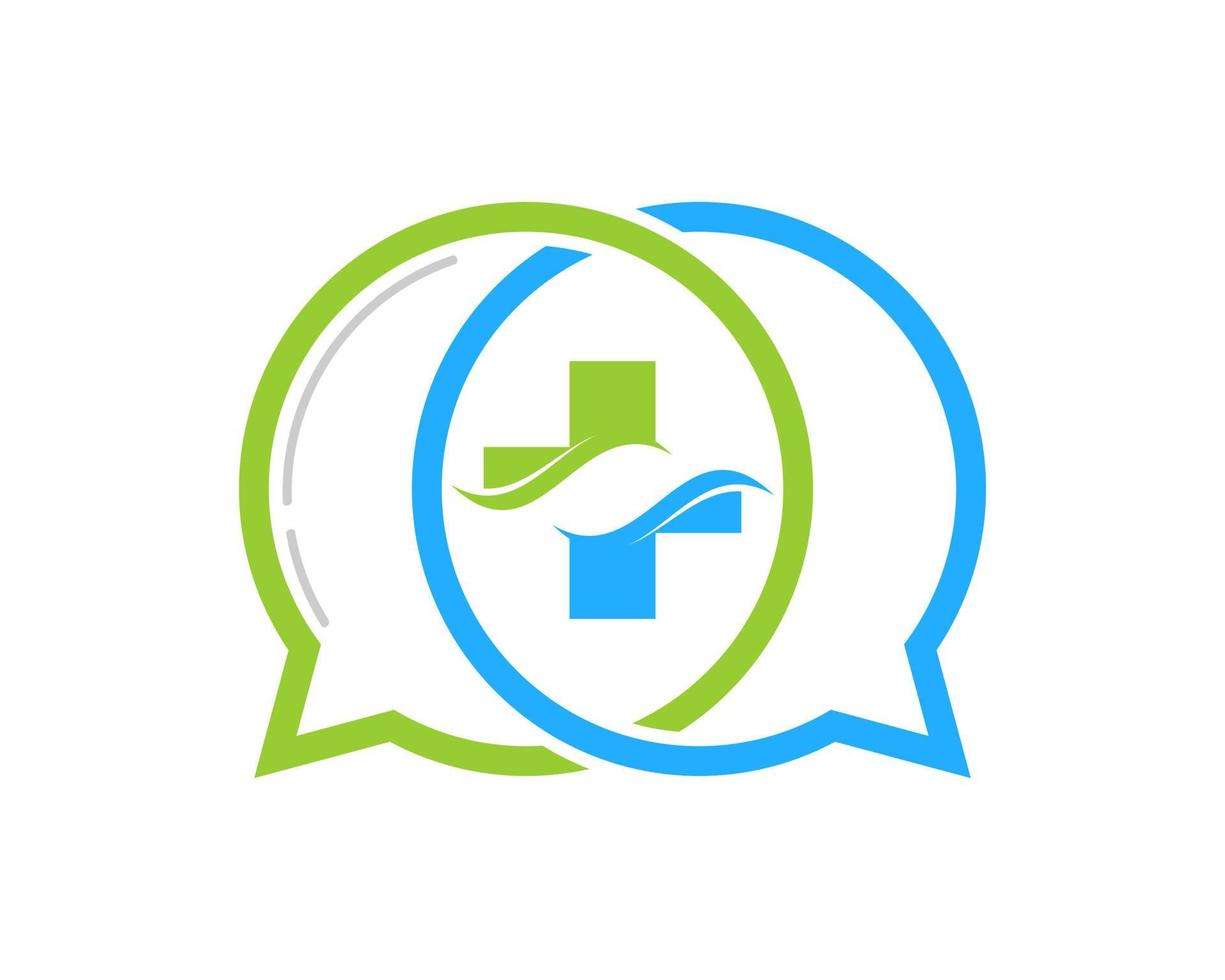 Double bubble chat symbol with medical cross symbol inside vector