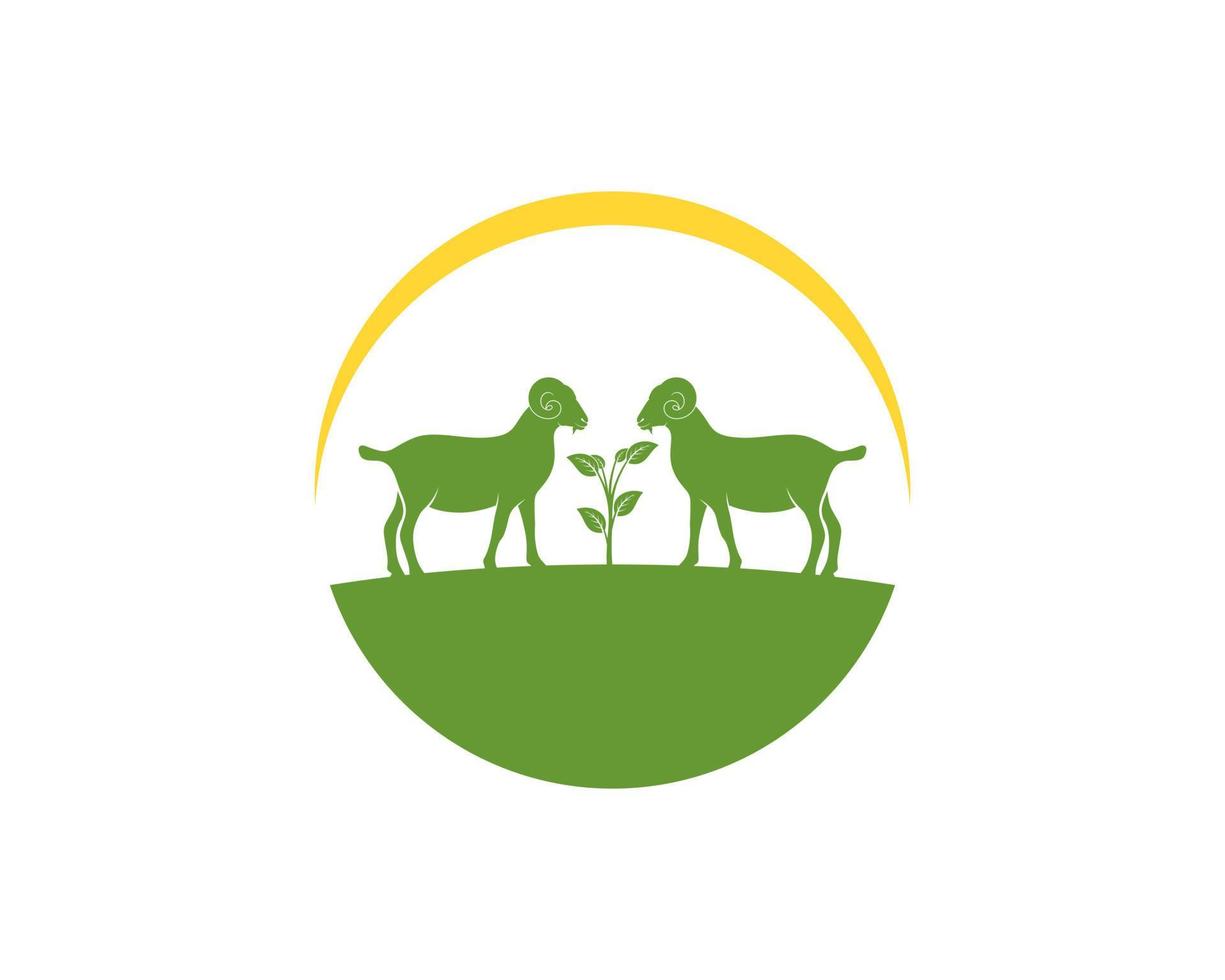 Green farm with twin goat and tree leaf vector