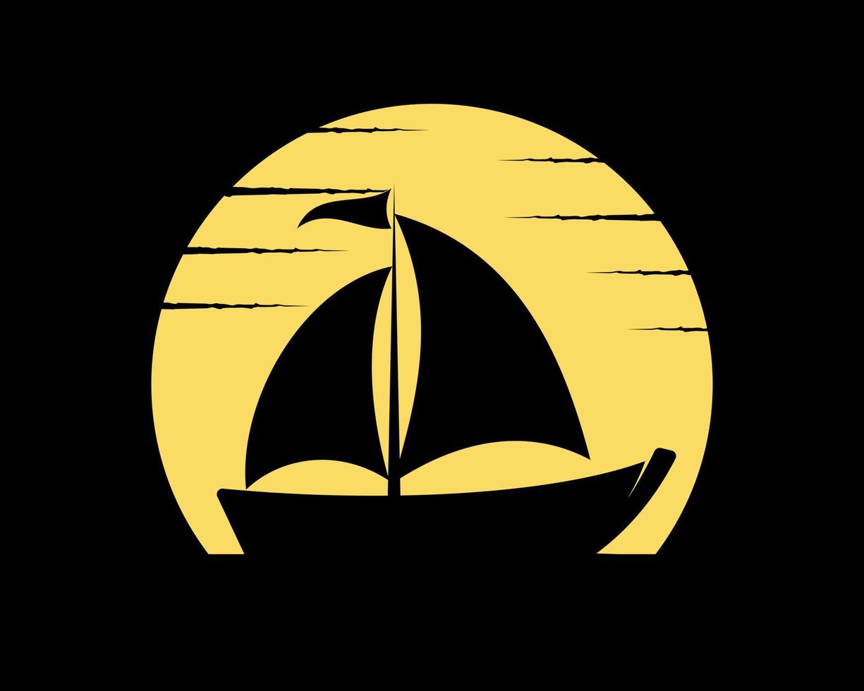 Boat sailing with sunset behind vector