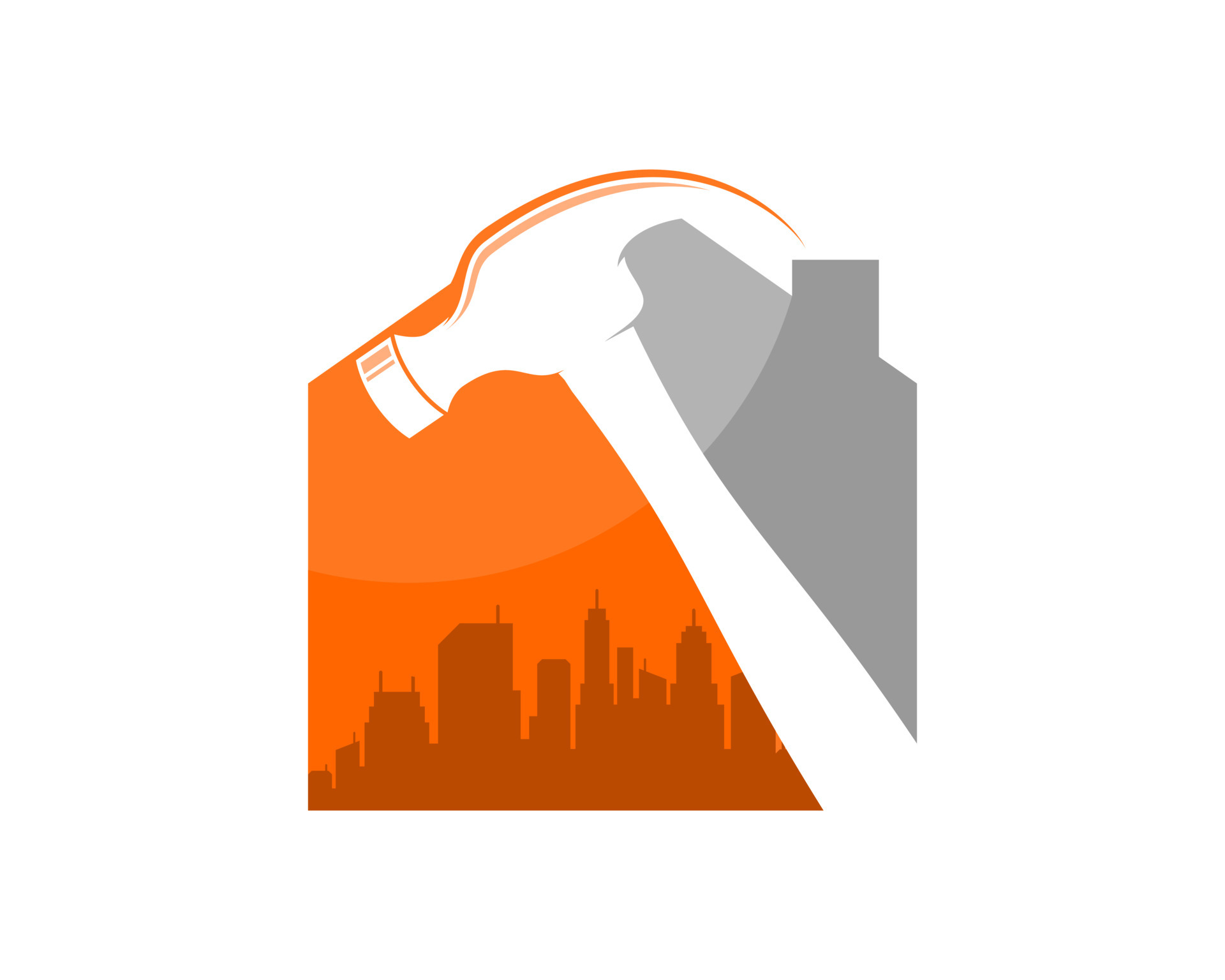 Hammer home with city building inside 4998908 Vector Art at Vecteezy