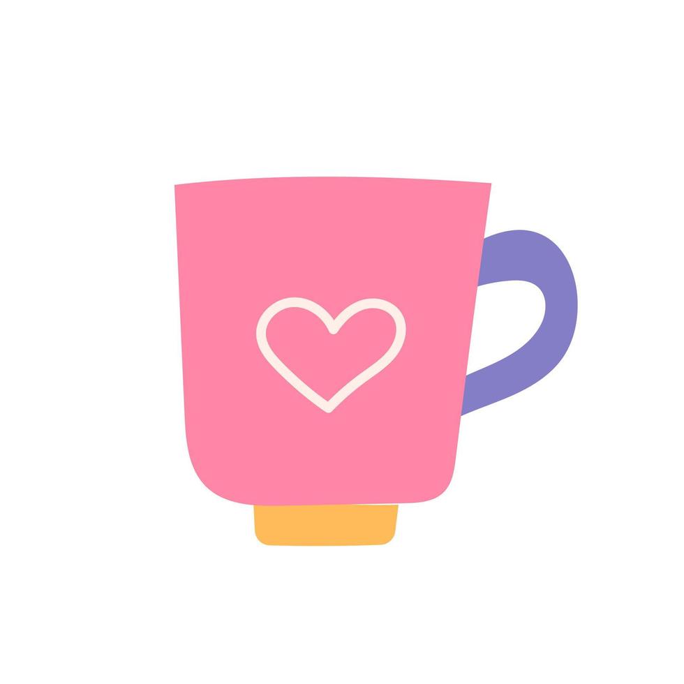 Mug with heart for Valentines Day, vector flat illustration