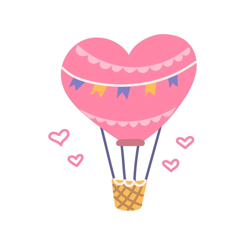 Heart shaped balloon, Valentines Day, vector flat illustration