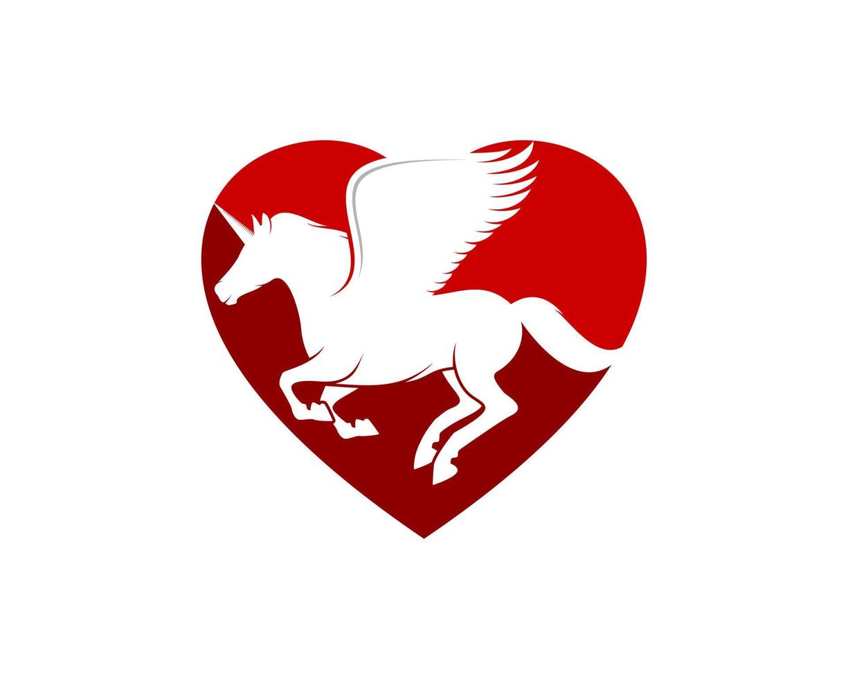 Red love shape with flying pegasus vector