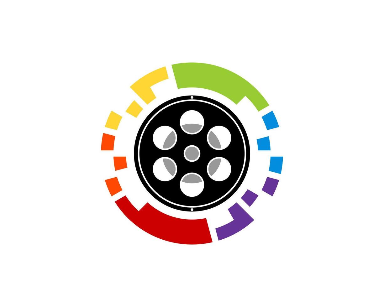 píxeles de la cámara circular y película de carrete de medios en el interior vector