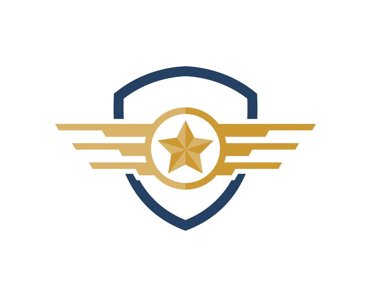 Simple shield with spread wings and star shape inside vector