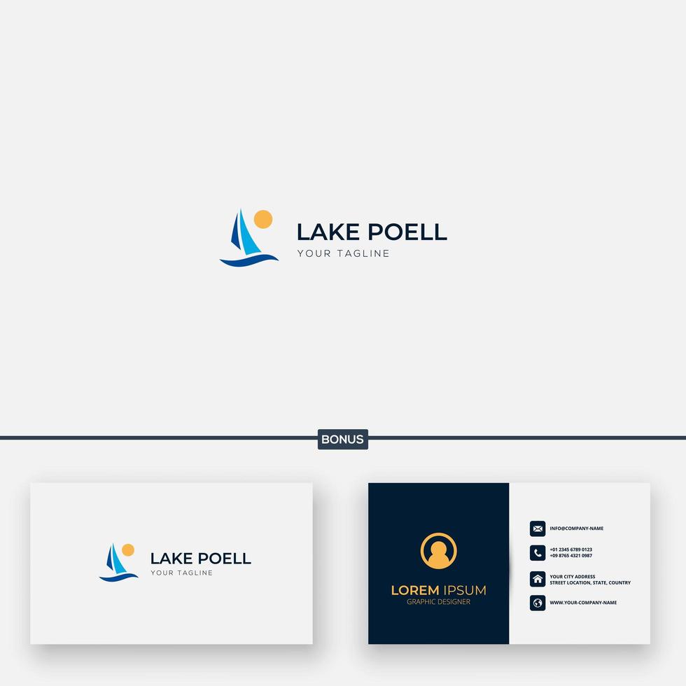 Wave Lake and sail logo business card vector