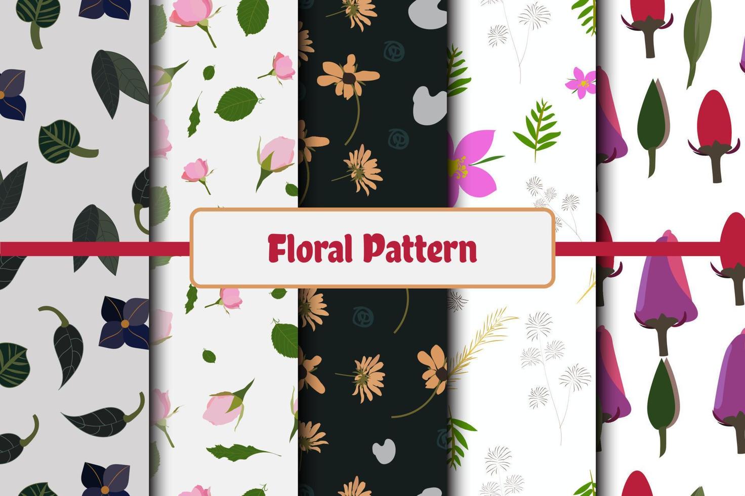 Conjunto de patrones sin fisuras de formas florales, fondo floral sin costuras para estampados de moda, textura de vector transparente, patrón de ramo floral con pequeñas flores y hojas