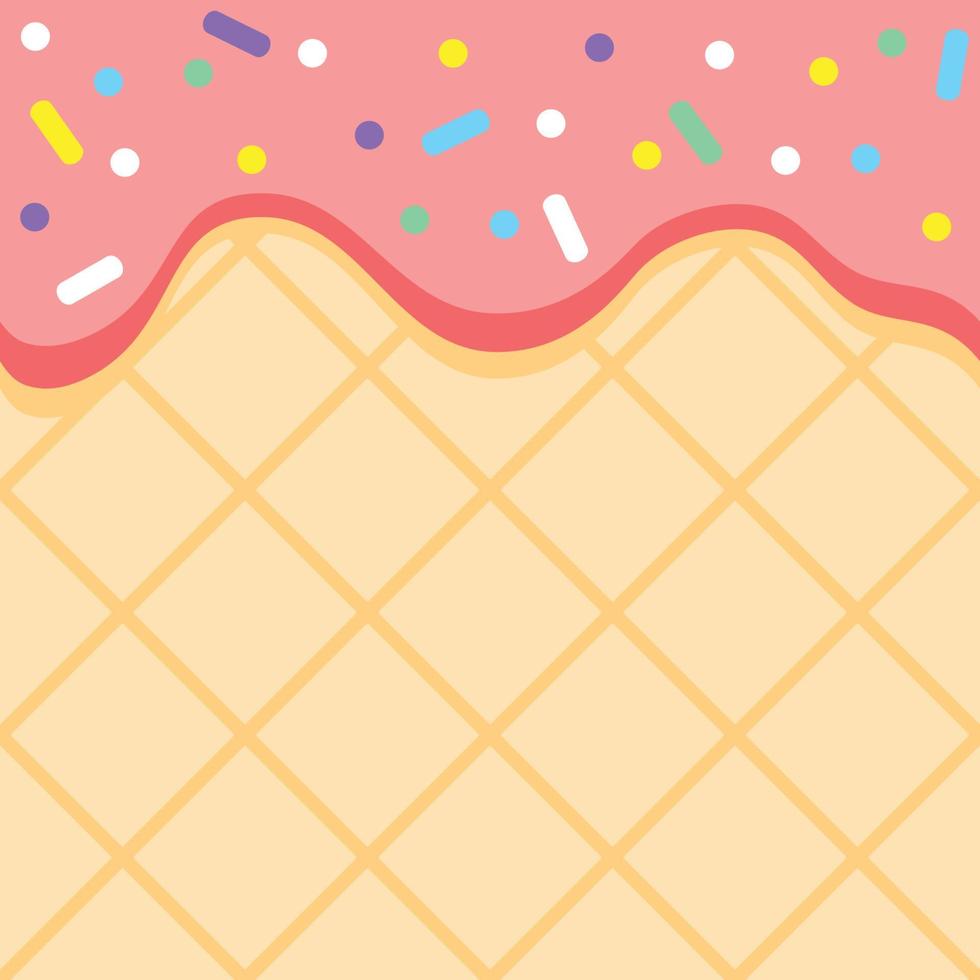 Ice cream melted on waffle background. with rainbow sprinkles. Vector backdrop seamless