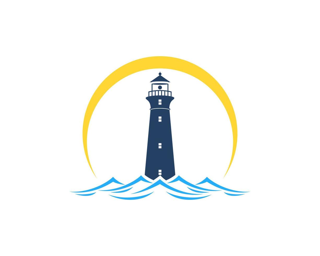 Simple lighthouse with yellow swoosh in the beach vector