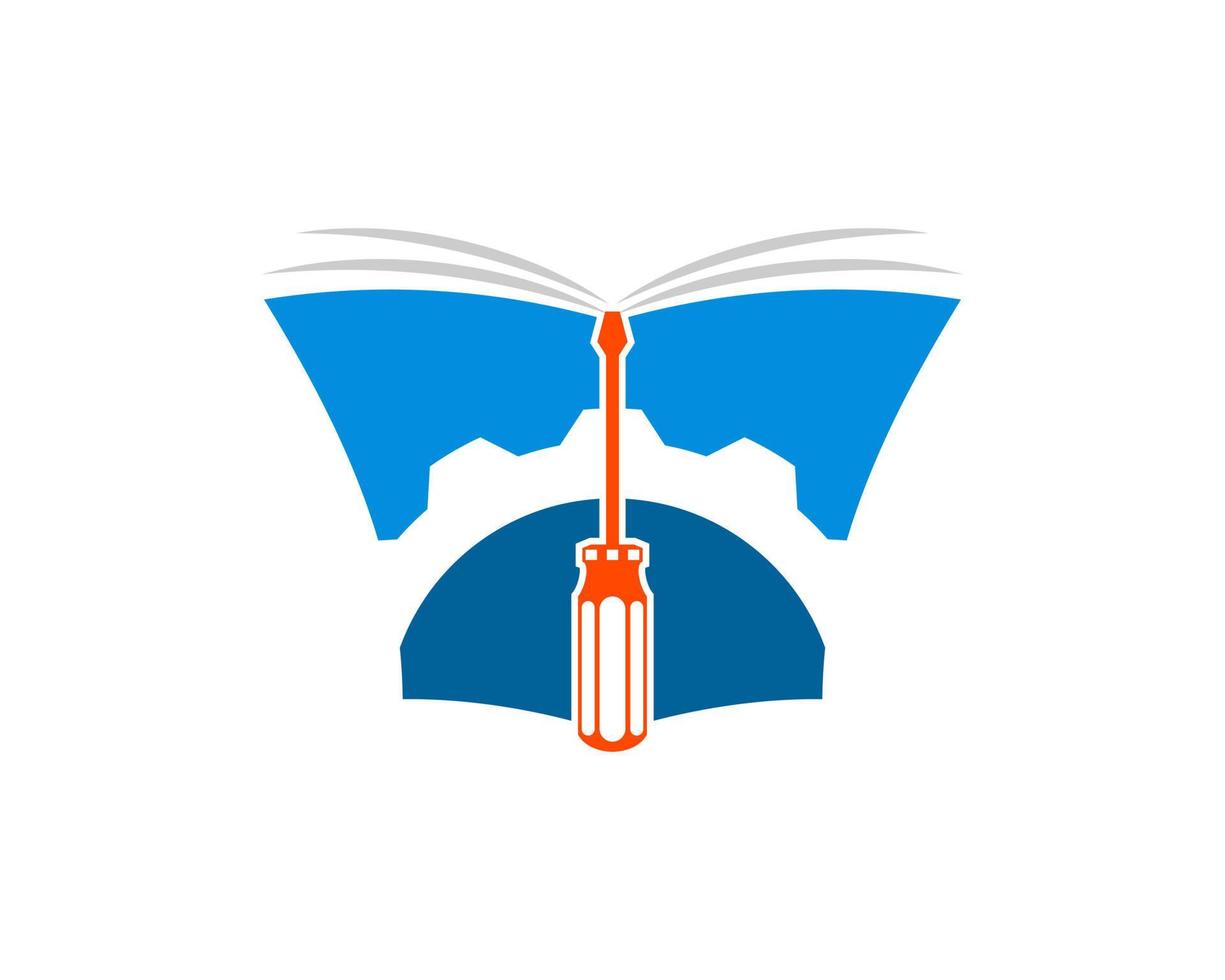 Abstract book with gear and screwdriver inside vector