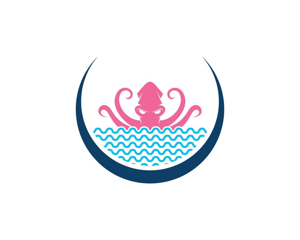 Circle swoosh with octopus in the sea vector