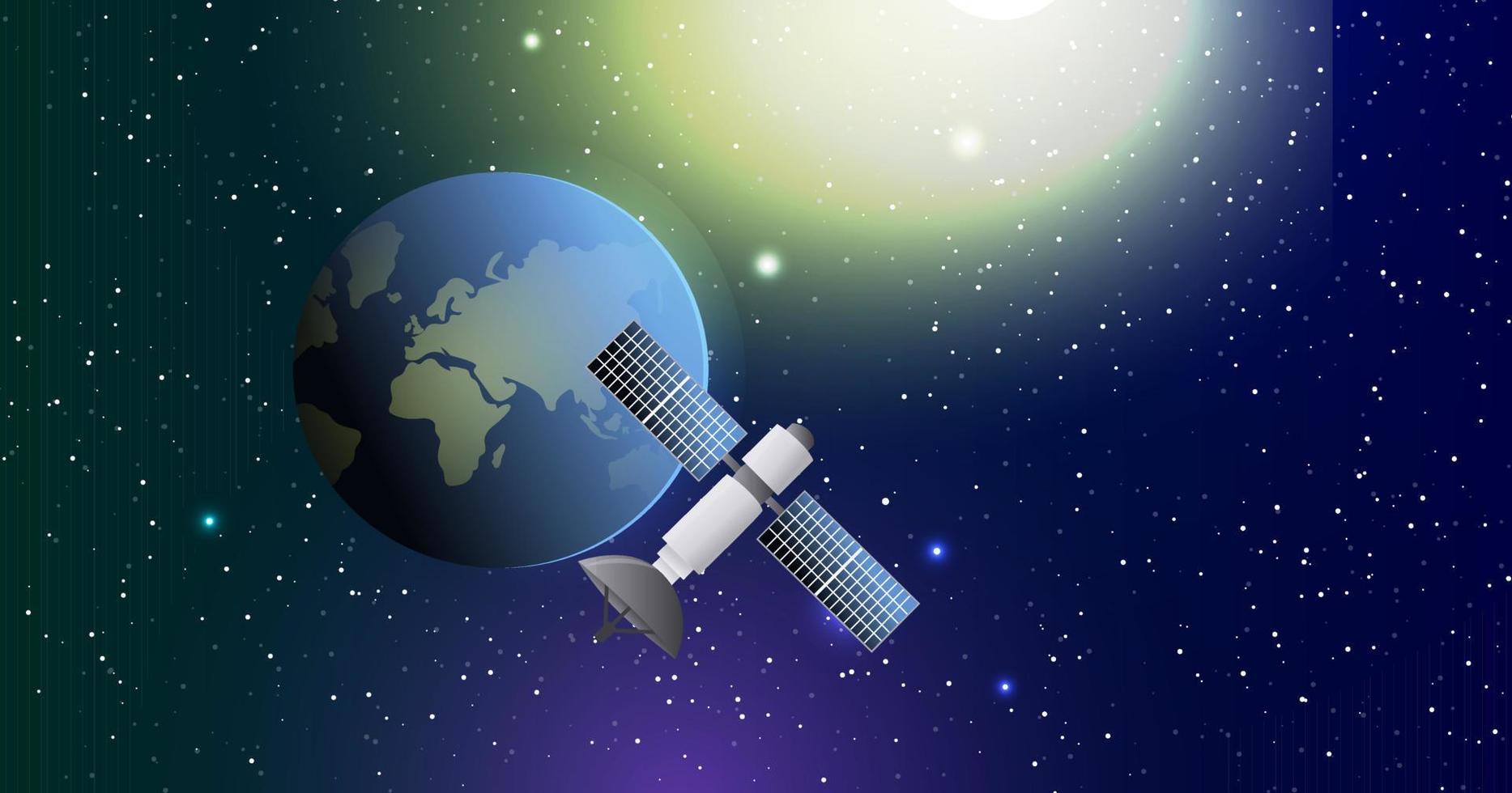 Satellite flying around the planet earth. Outer space. Vector illustration