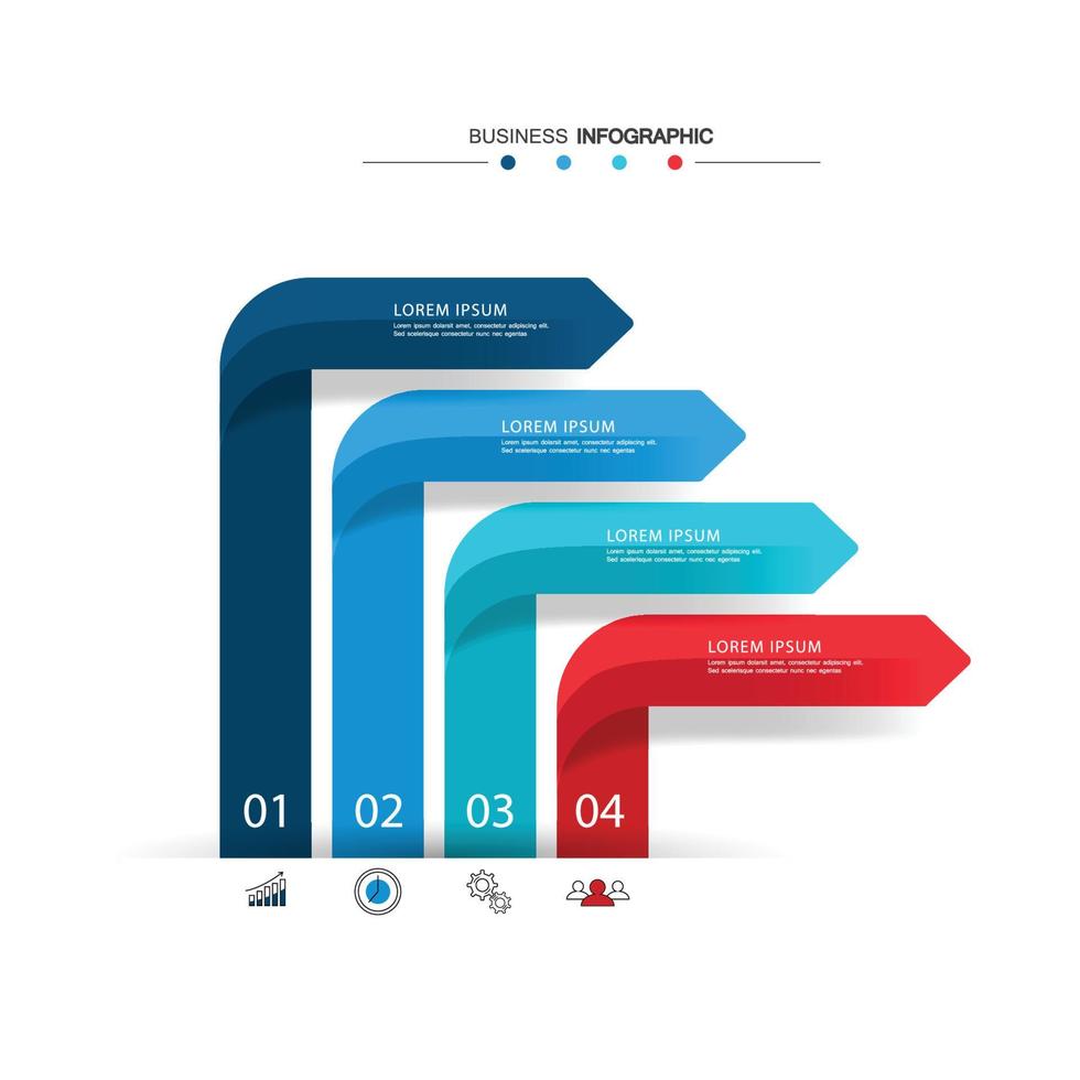 four elements with a paper icon and a place for the text to be a white circle paper. Concept 6 features business development. Infographic design template. Vector illustration.