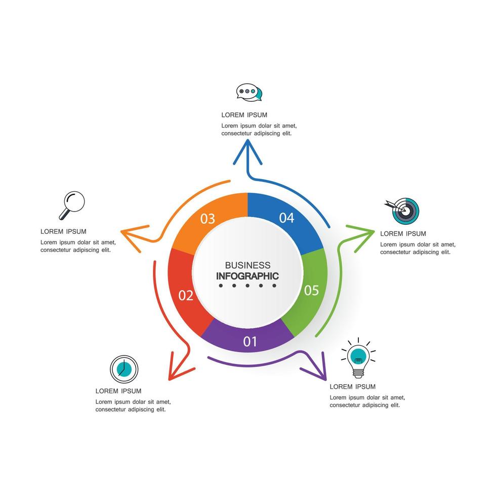 circle element with paper icon and text holder to circle white paper. business development features. Infographic design templates. Vector illustration.