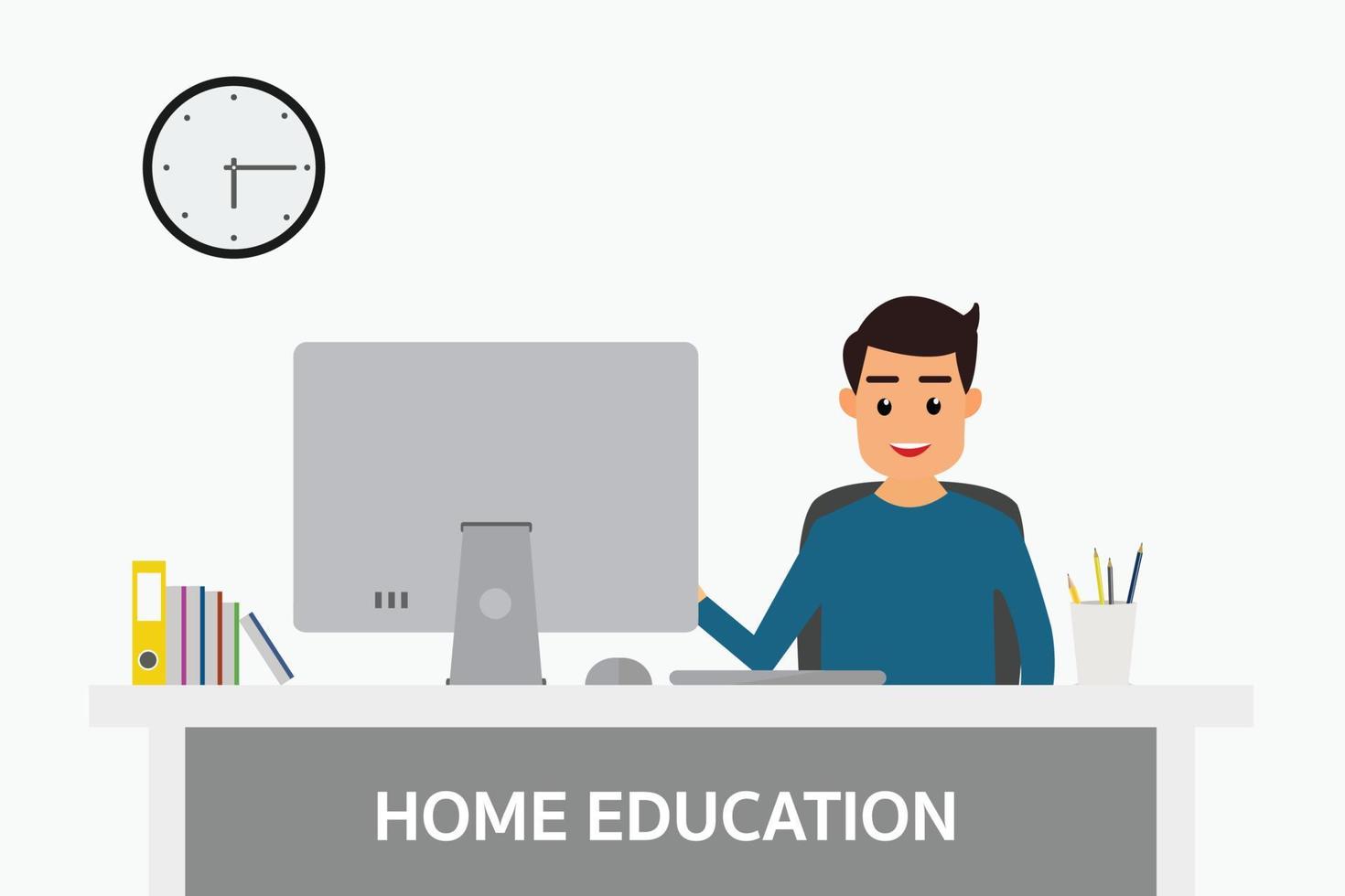 student learning online at home,e-learning. vector