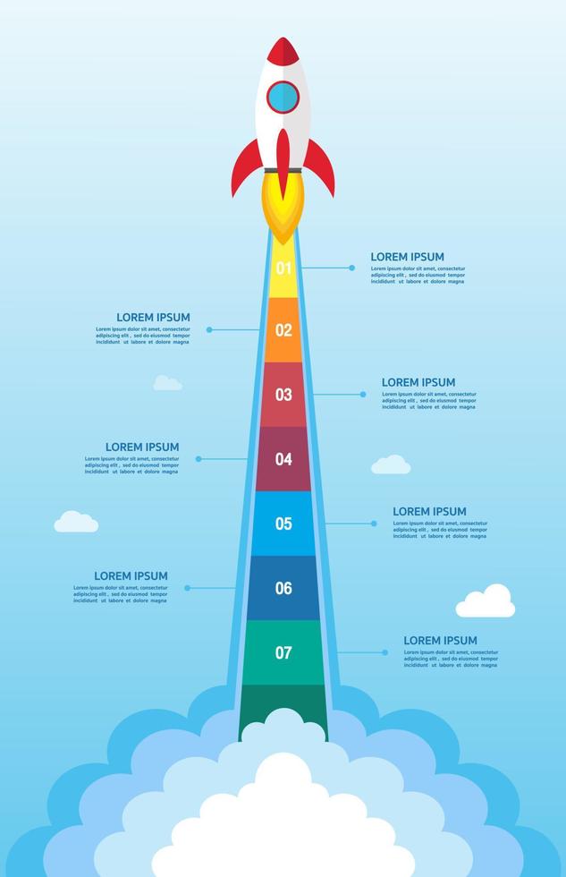 infografías de inicio con plantilla de 7 pasos. vector