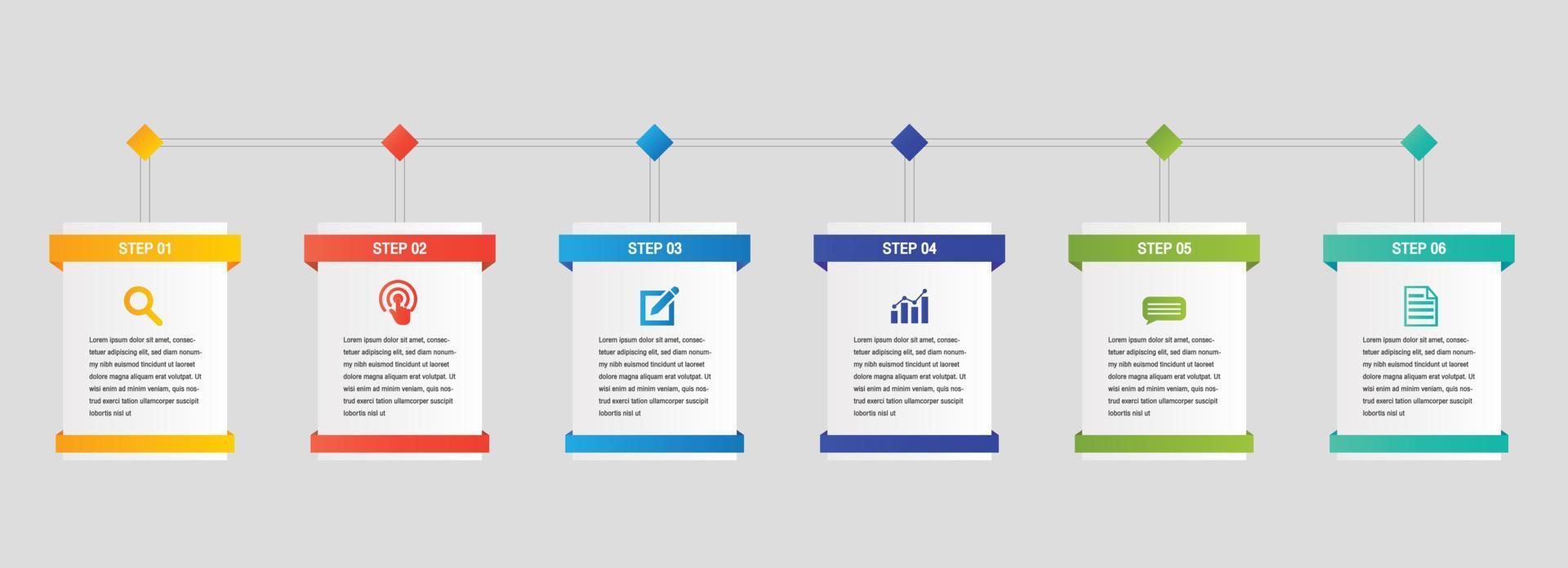 Abstract elements 6 steps options. Infographic business timeline process chart template. Vector modern banner,text box used for presentation and workflow layout diagram.