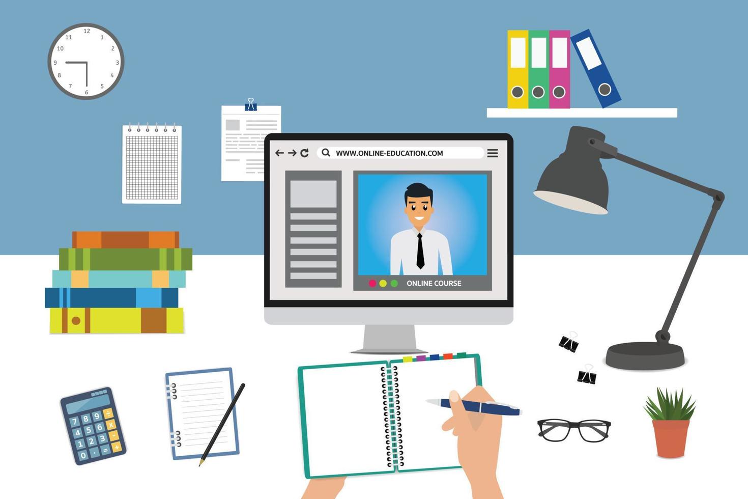student learning online at home,e-learning. vector