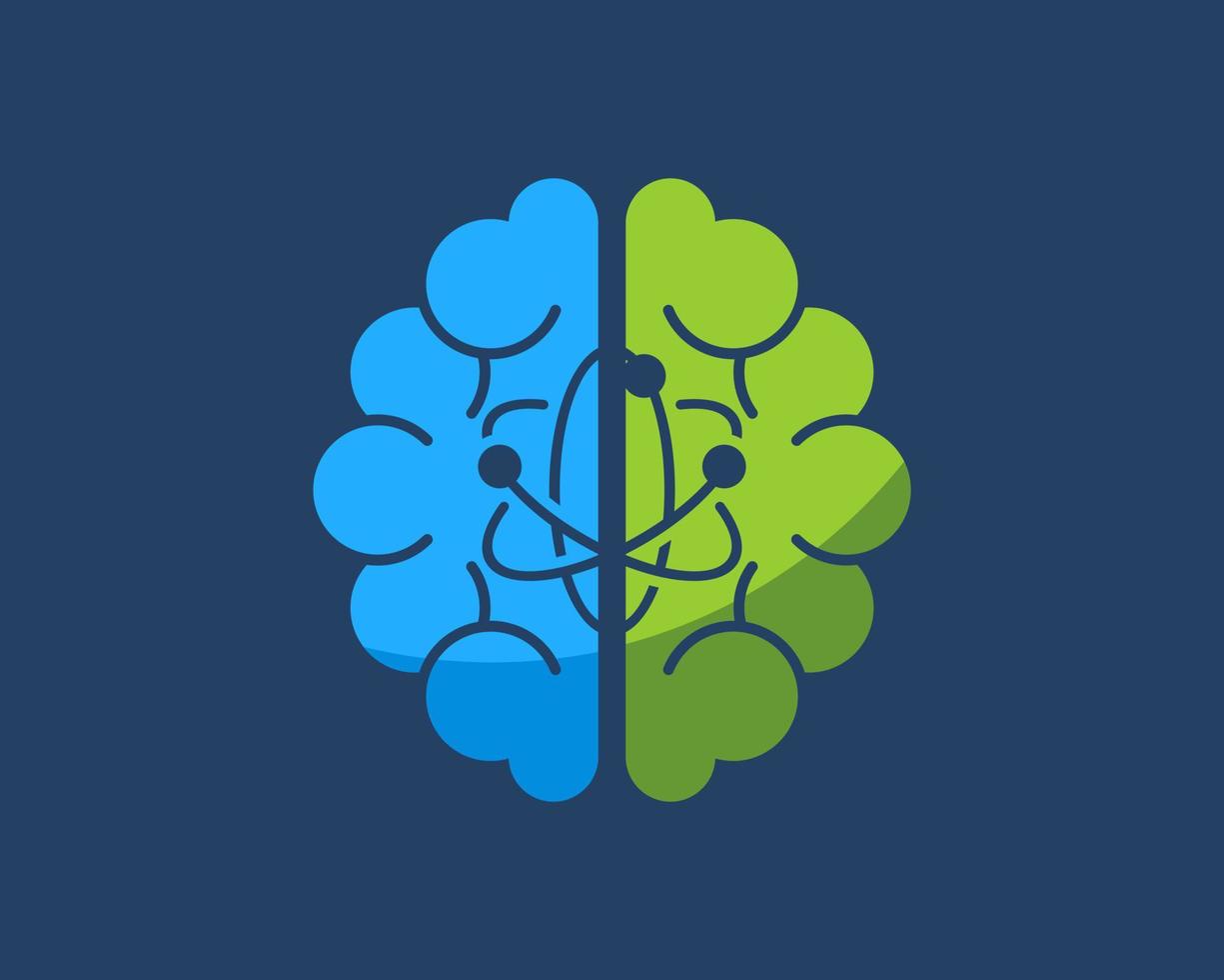 Simple brain with atom symbol inside vector