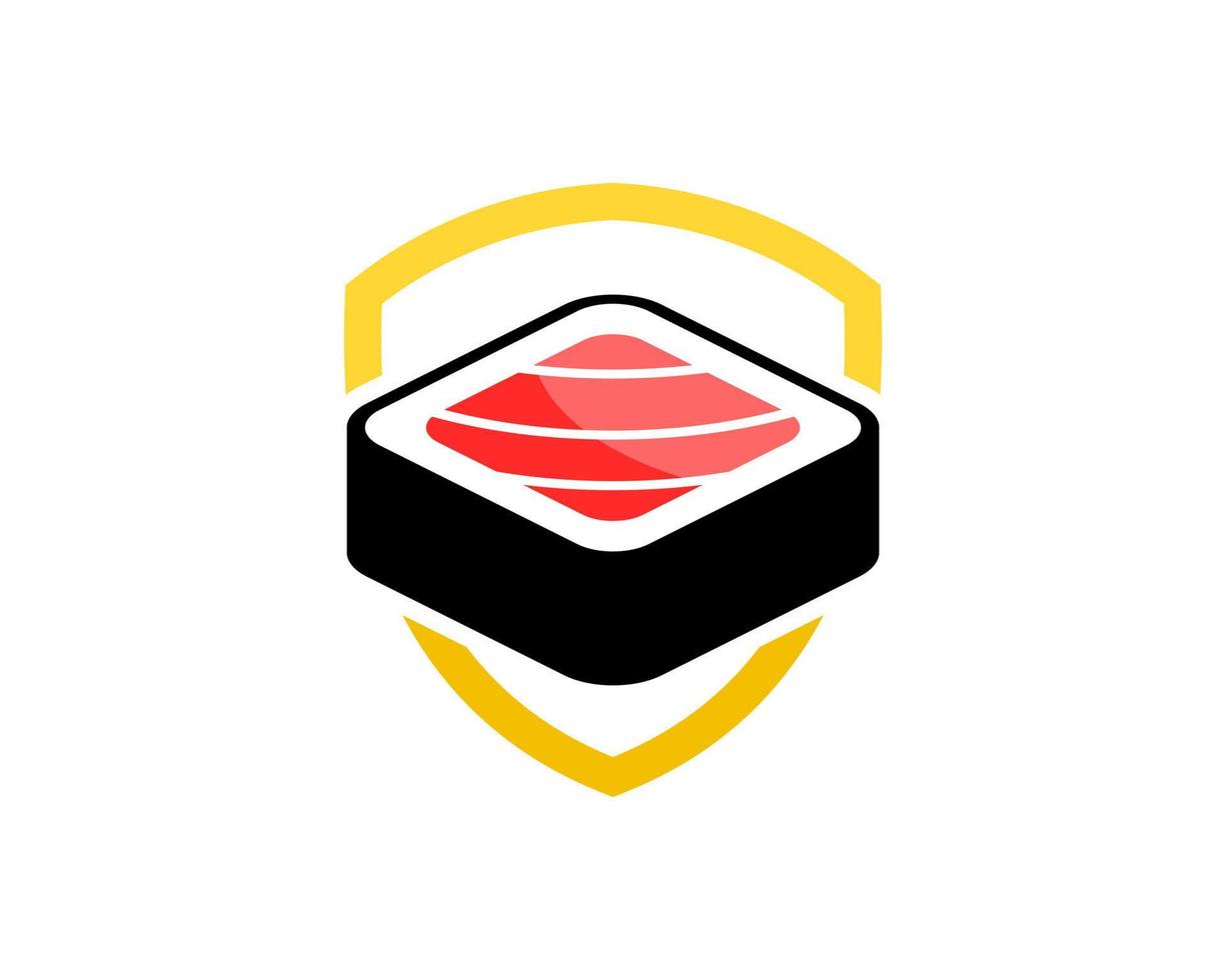 escudo simple con sushi japonés cuadrado en el interior vector