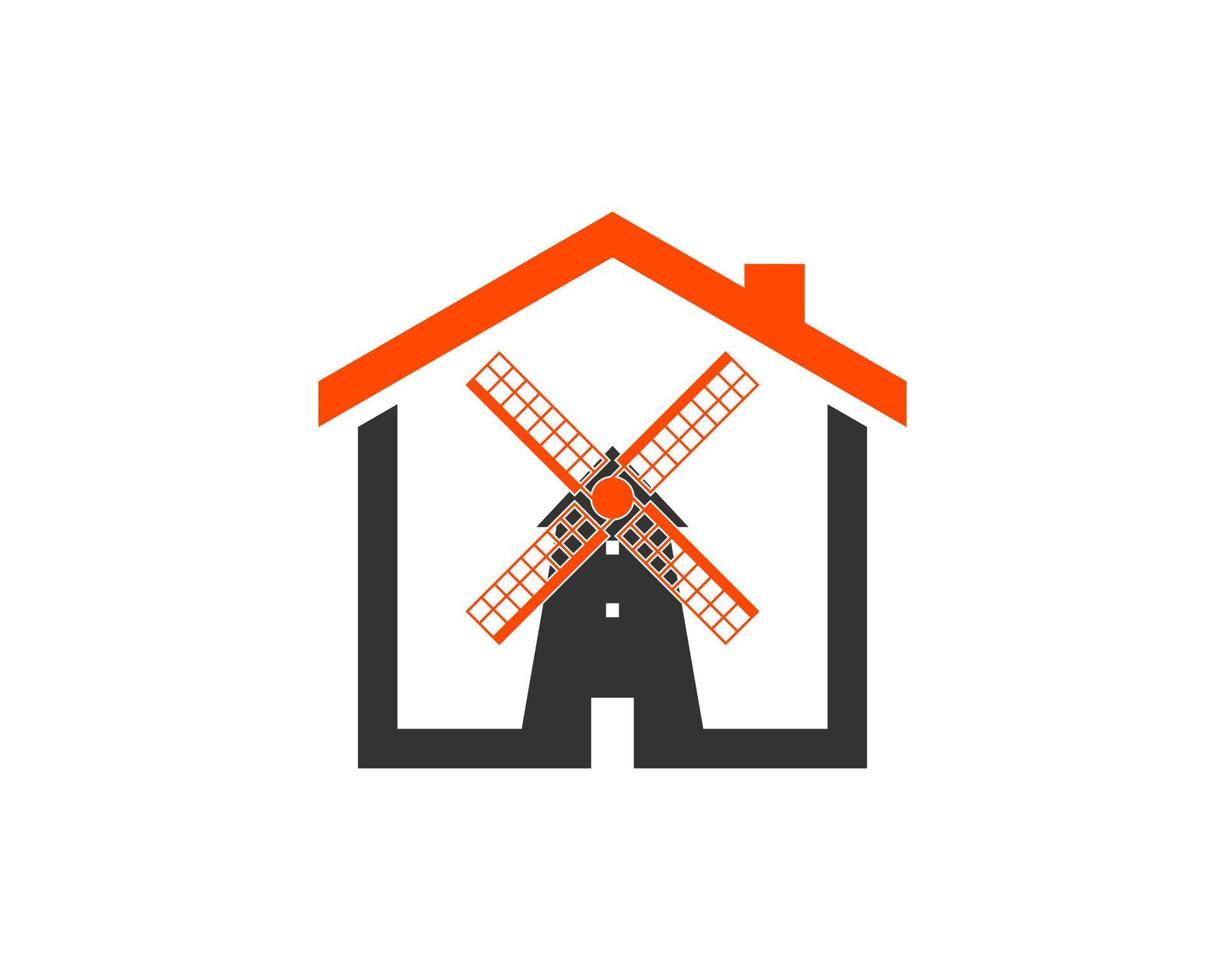 Simple house with barn wind mill inside vector