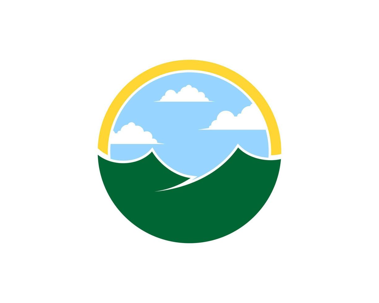 Circle shape with green mountain and clear sky vector