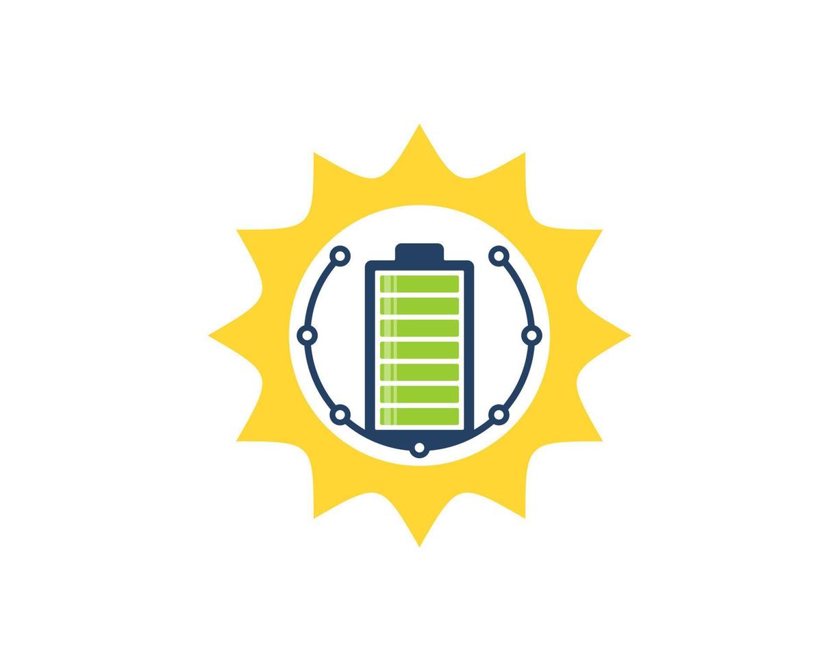 Shinning sun with technological battery inside vector