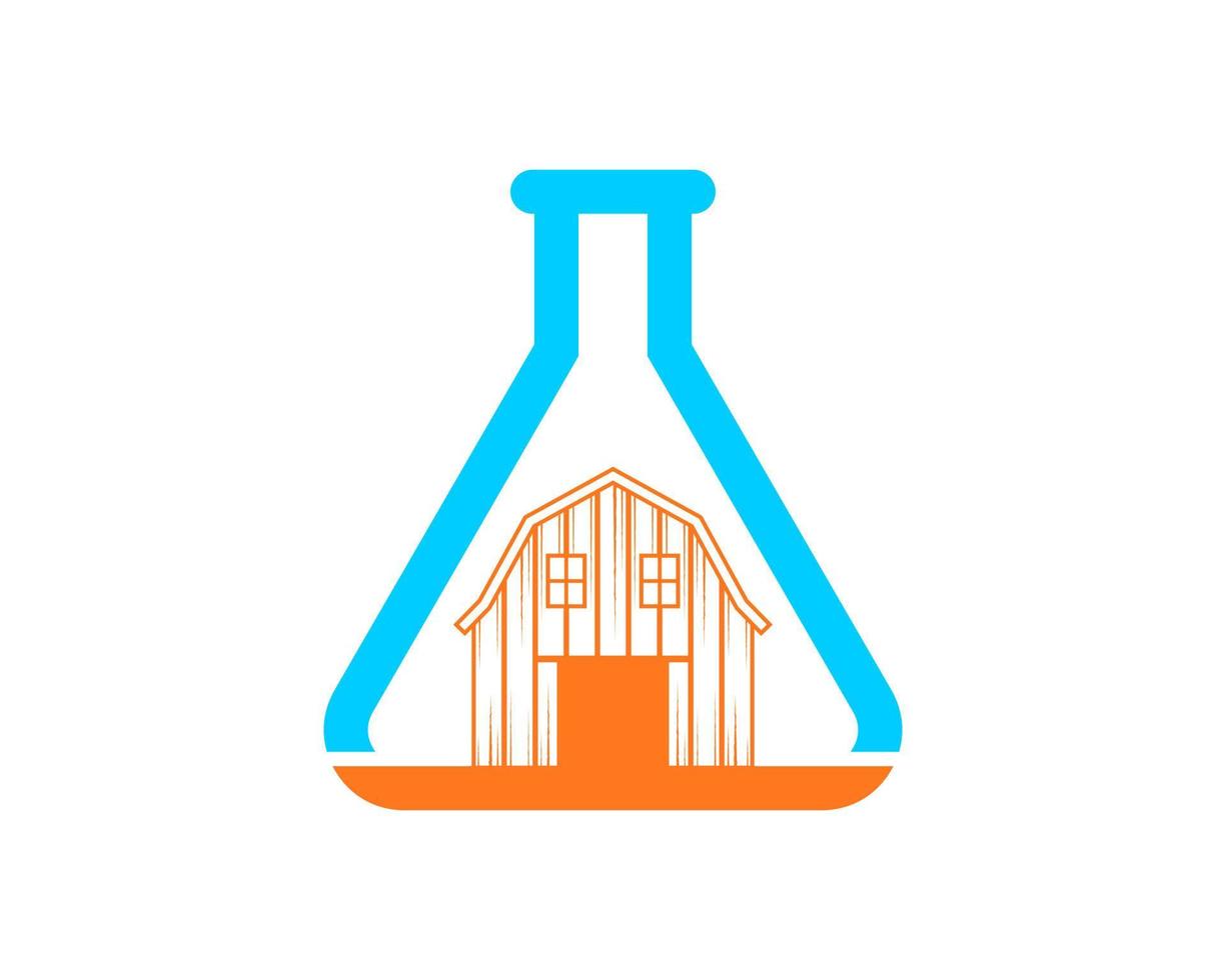 Laboratory test tube with barn farm in the middle vector