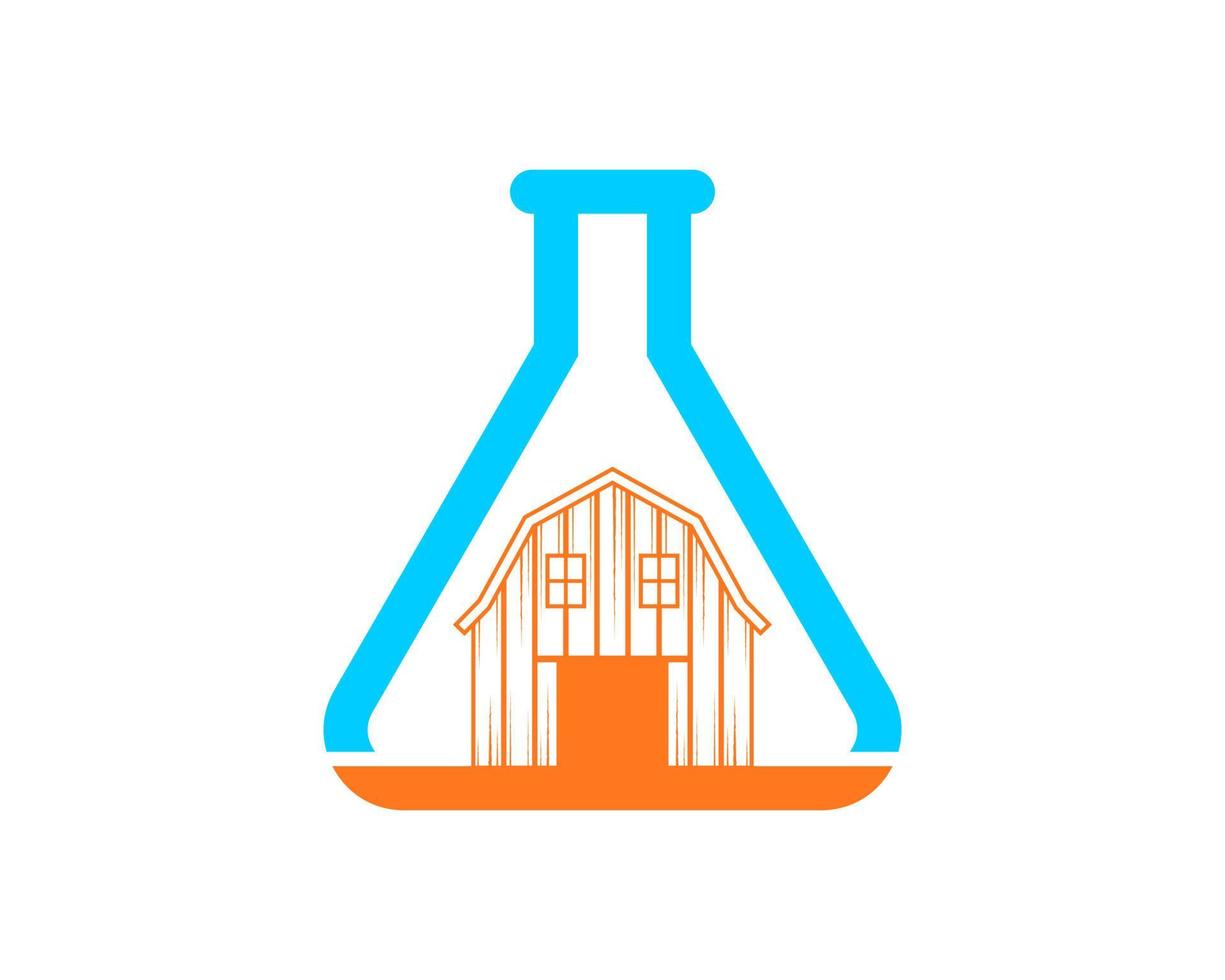 Laboratory test tube with barn farm in the middle vector