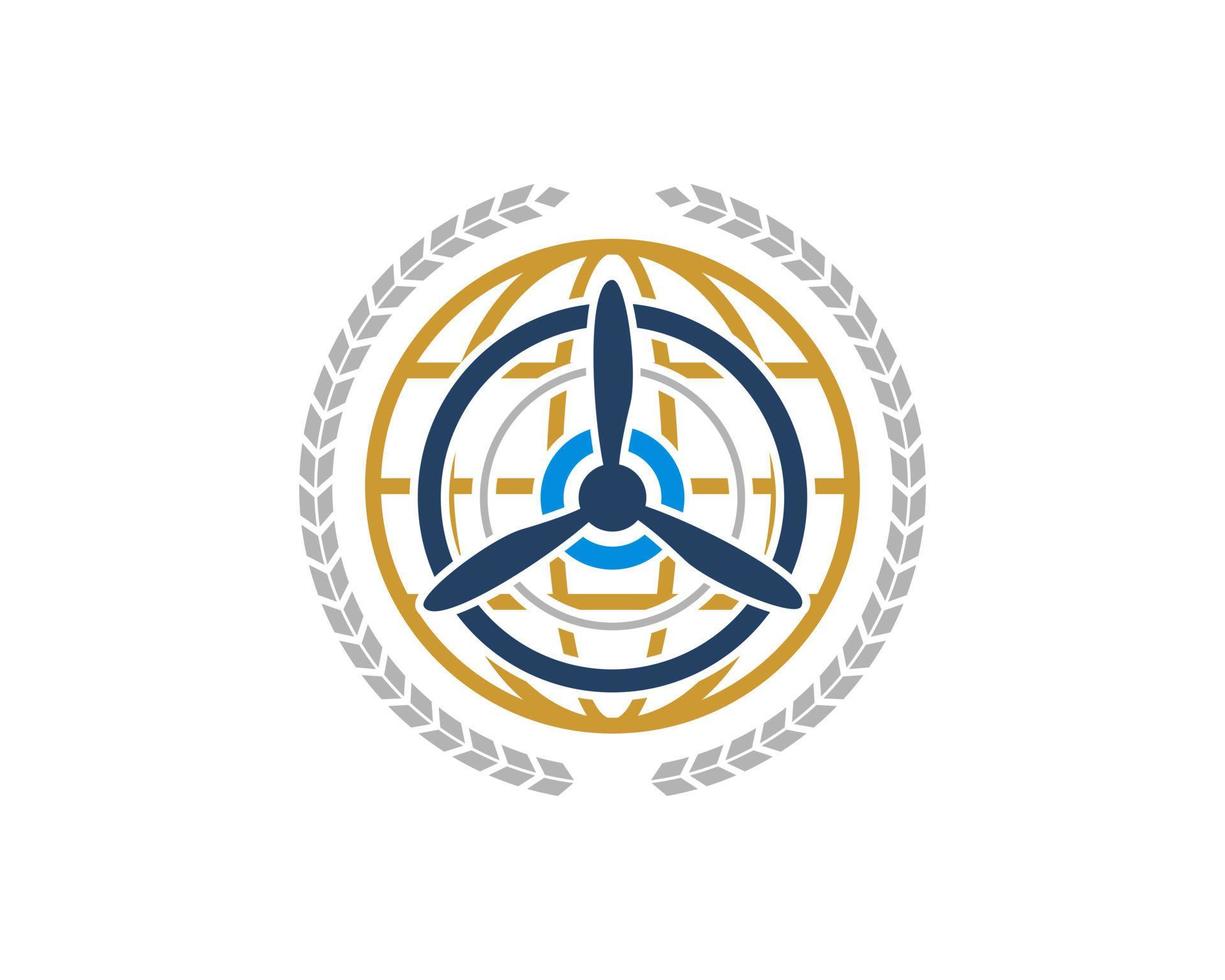 Circular wheat with abstract globe and plane propeller inside vector