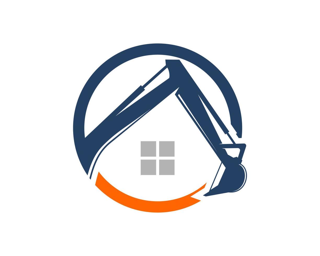 Circular shape with excavator and house vector