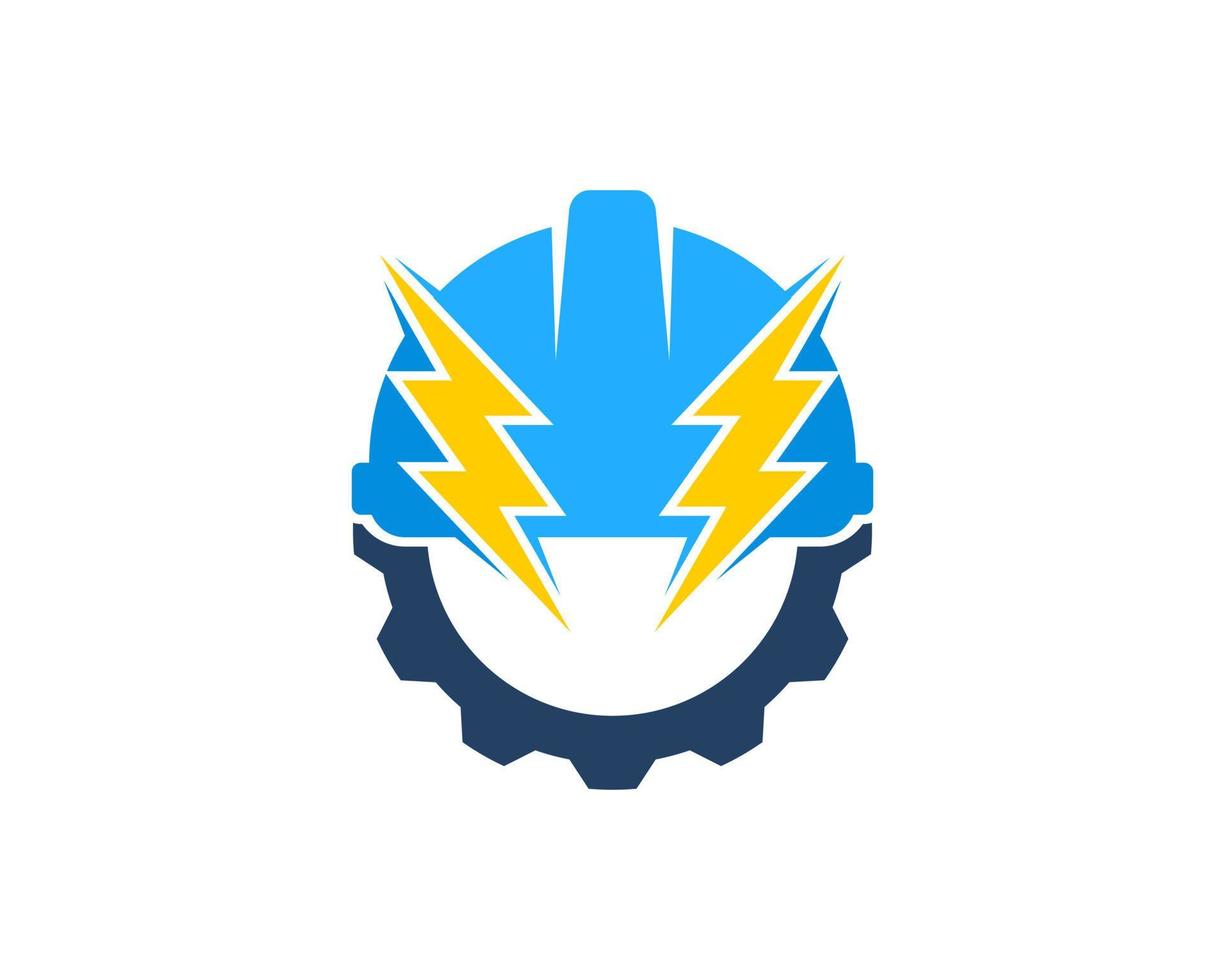 Safety helmet with lightning and gear vector