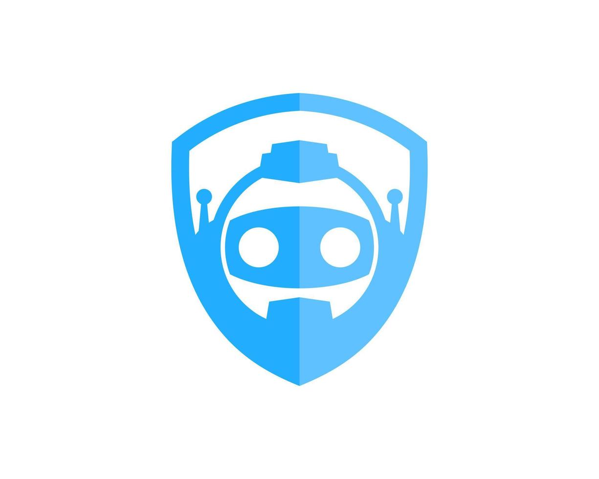 Simple shield with cute robotic face inside vector