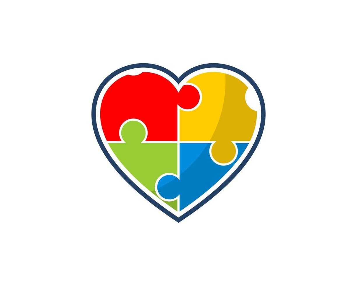 Simple love shape with rainbow puzzle inside vector