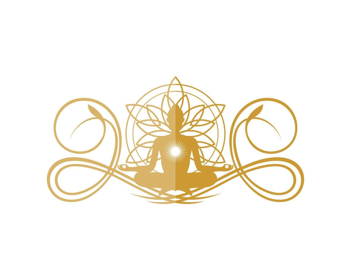 Luxury crest with yoga and abstract lotus flower vector