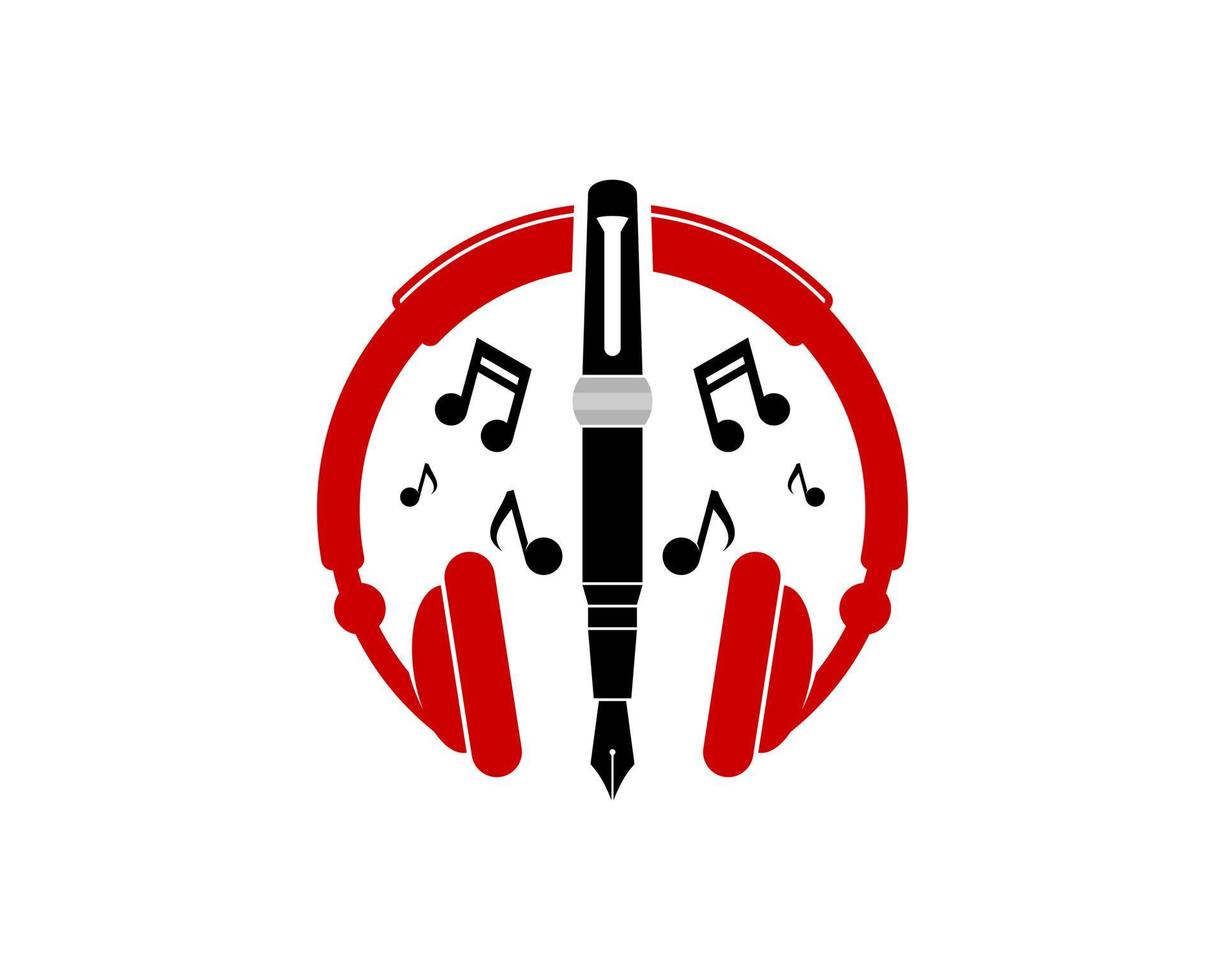 Music headphone with pen writer and music note vector