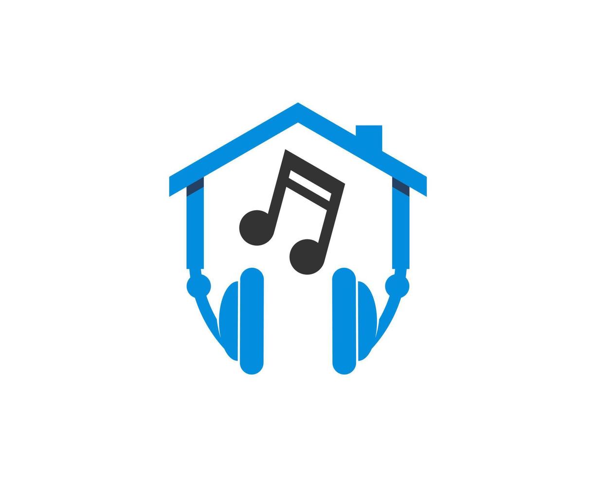 House with headphone and music note inside vector