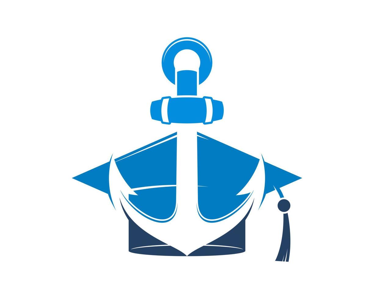 Anchor inside the graduation hat logo vector