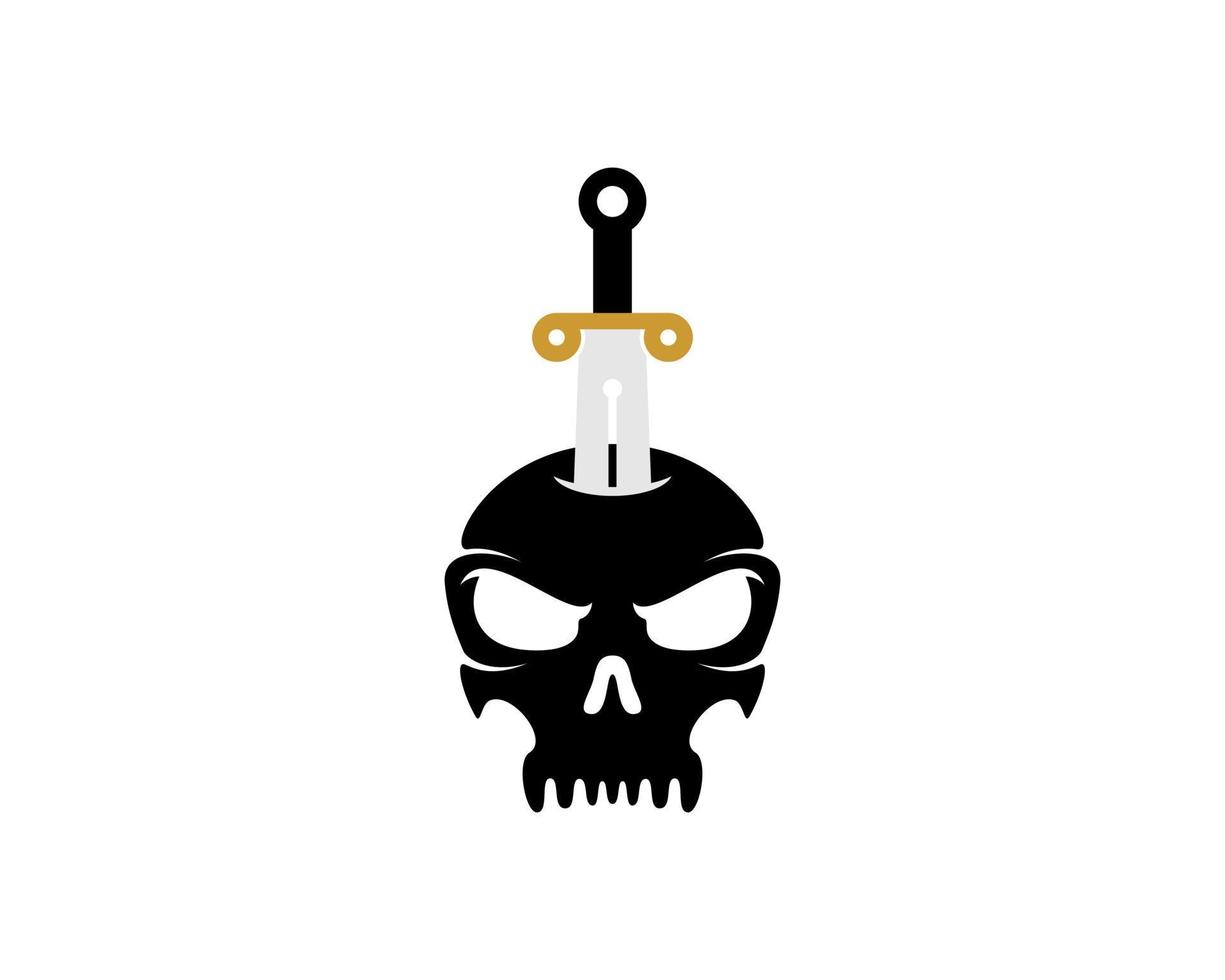Black skull head with sword in the top vector