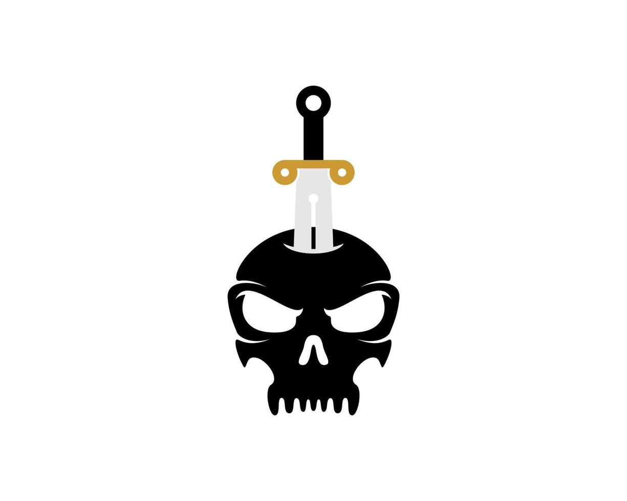 Black skull head with sword in the top vector