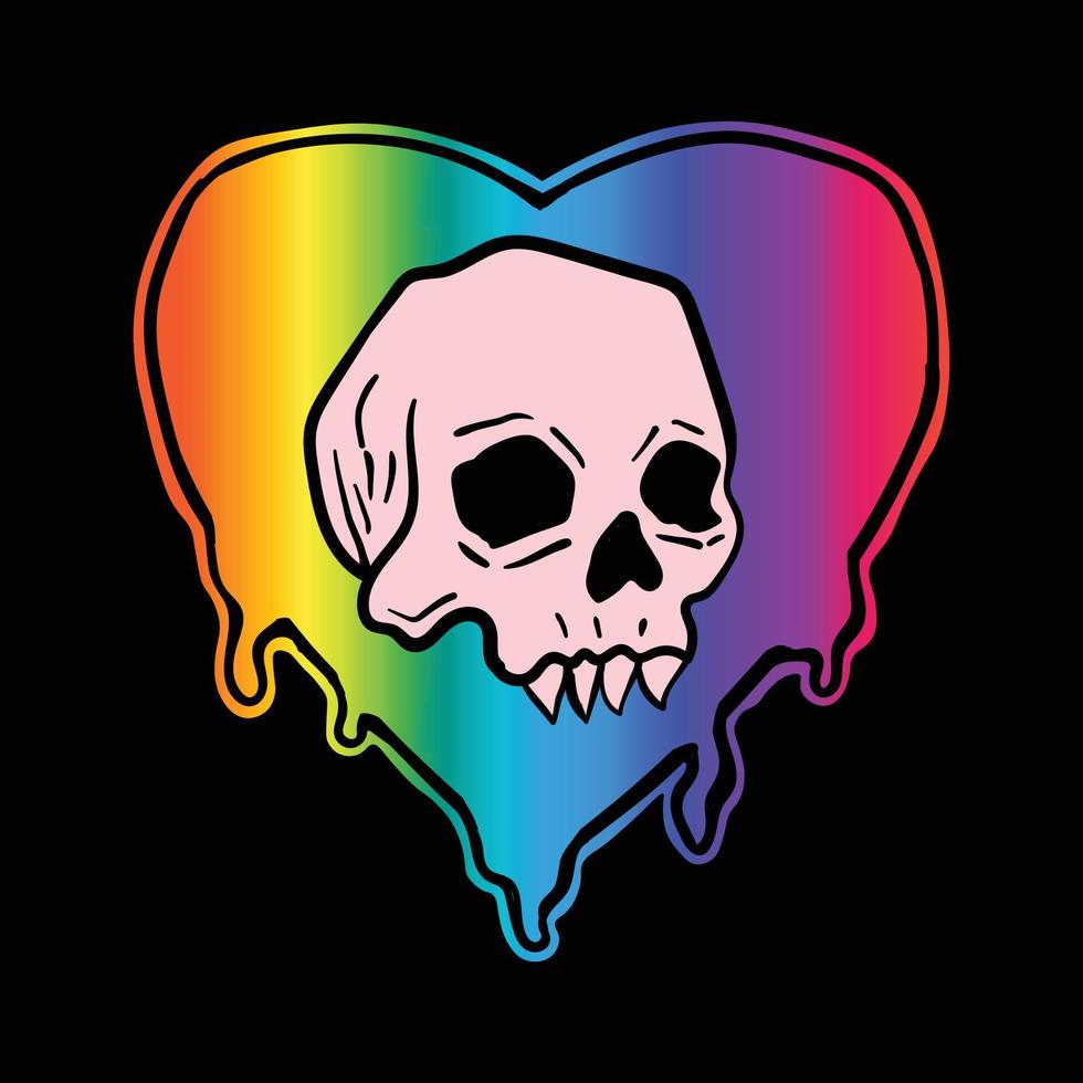 colorful heart skull, hand drawn free vector illustration